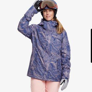 🏂Roxy Snowboarding Jetty Jacket Blue Pink Floral Mosaic Design Coral Periwinkle